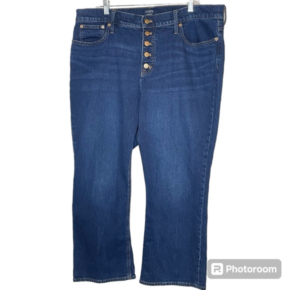 J. Crew Mid Rise Flare Crop Button Fly Dark Wash 35 - Picture 1 of 9
